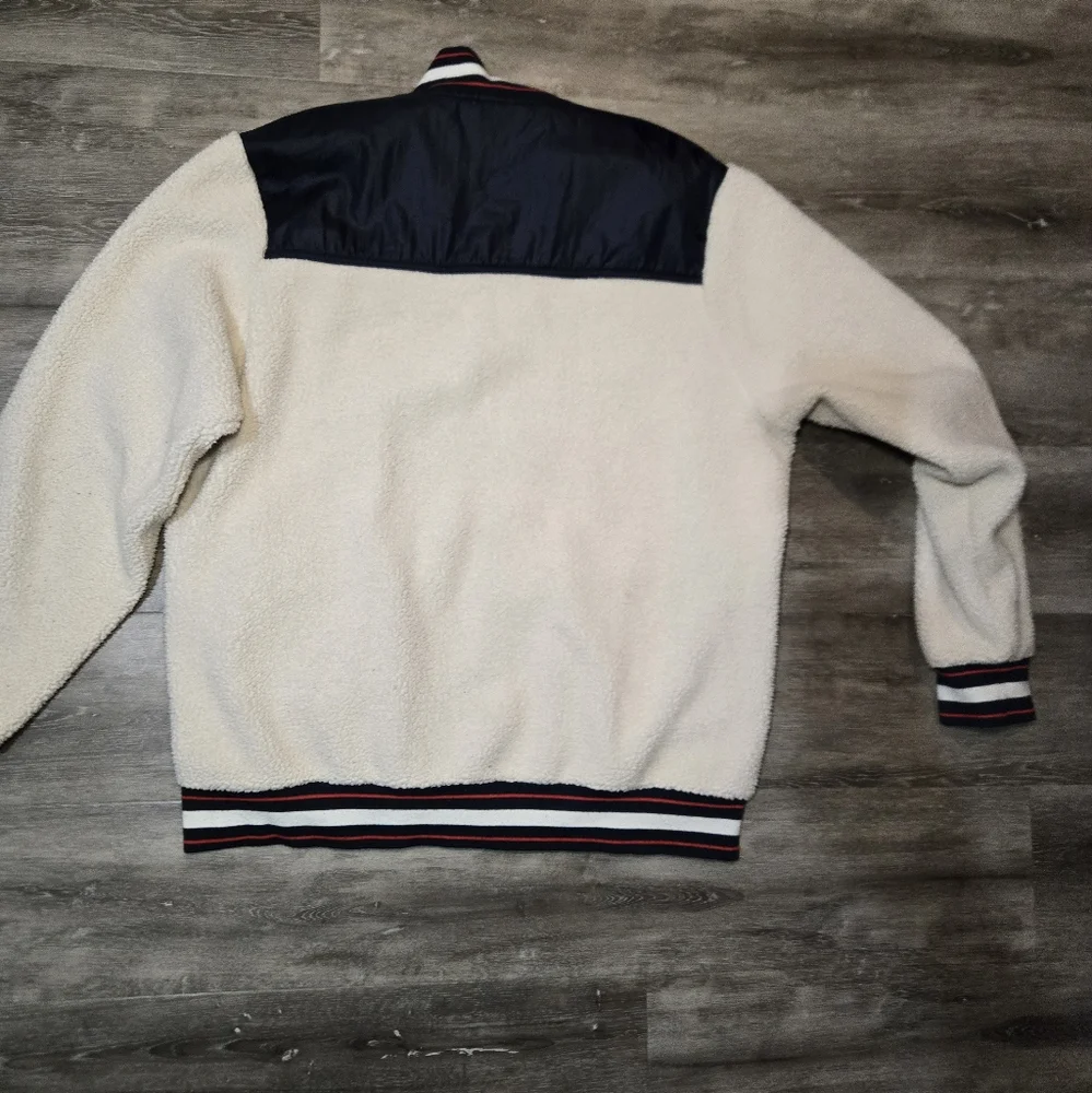 Champion Fleece Sherpa Bomber Embroidered Jacket White And Navy Size xl